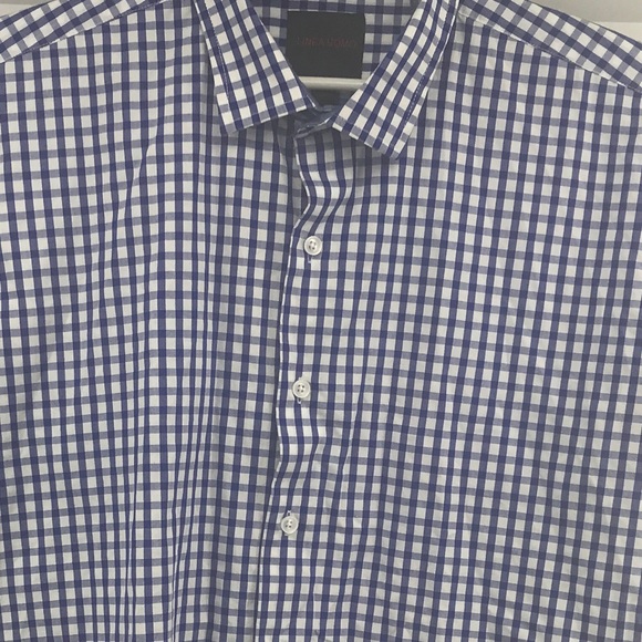 Linea Uomo Mens Blue & White Checkered‎ Shirt Large Button Front Short Sleeve - Picture 1 of 4